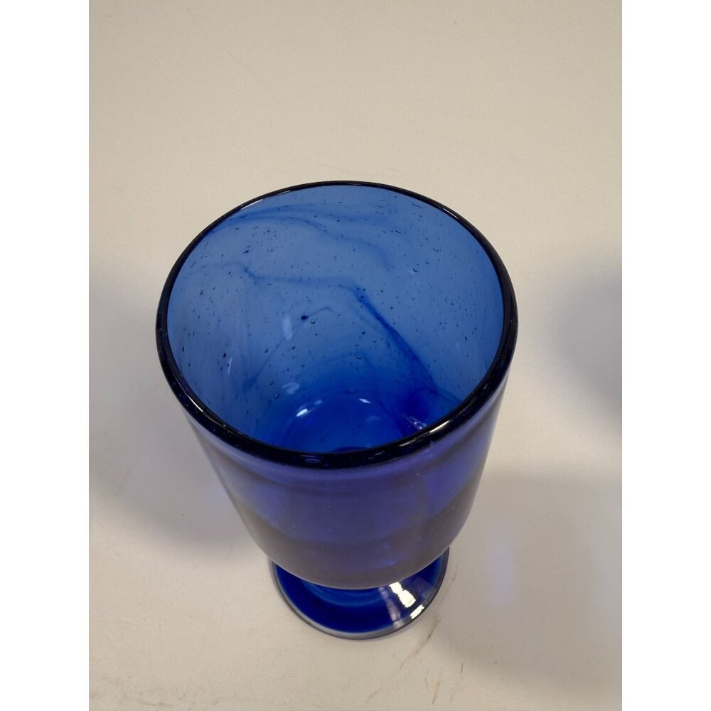 Hand Blown Cobalt Blue Wine Glasses | Set 4 Stemmed Glassware Collectible Barwar - Picture 12 of 16